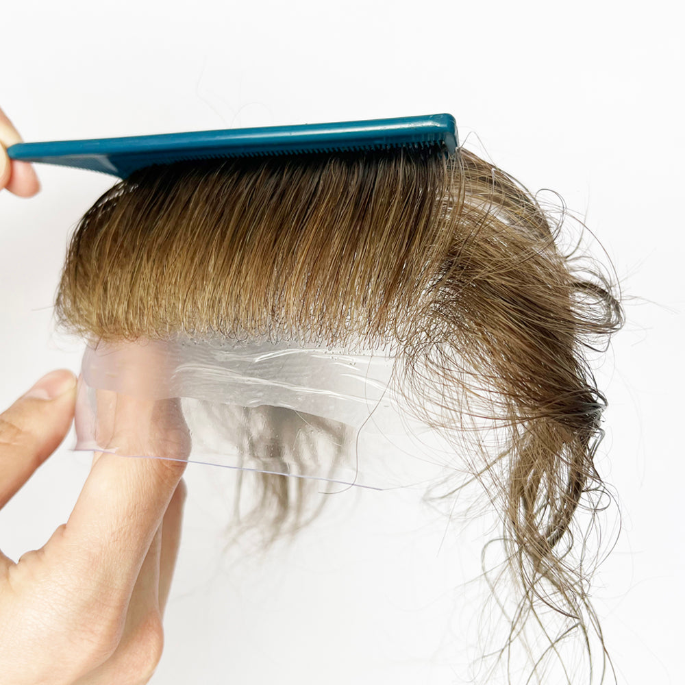 100% Human Hair Men Receding Hairline Forehead Toupee Topper Dark Blonde #7 Super Soft V-loop