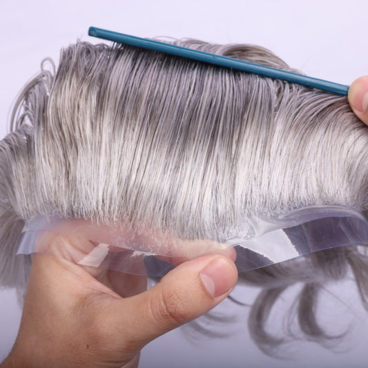 European Human Hair Natural Color With 80% Grey Thin Skin Hair Pieces