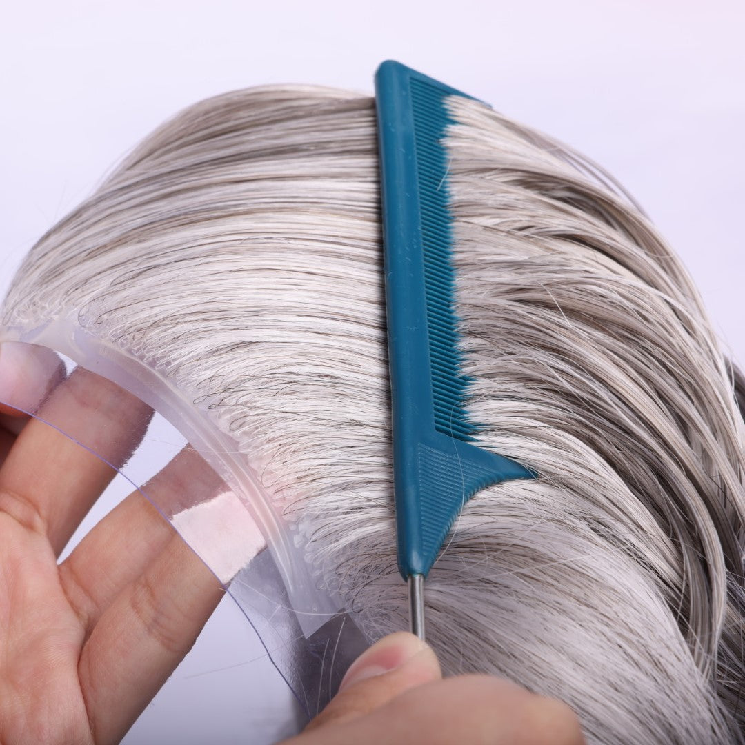 European Human Hair Natural Color With 80% Grey Thin Skin Hair Pieces