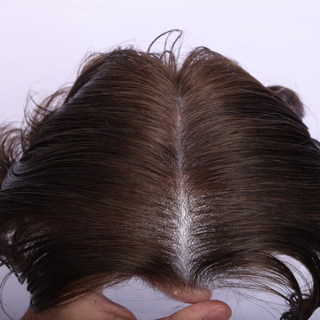 European Hair Clear PU Around French Lace Top Wig For Men