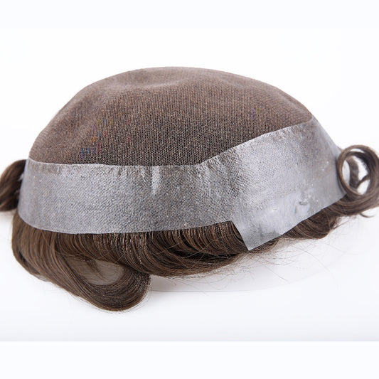 European Hair Clear PU Around French Lace Top Wig For Men #1B30