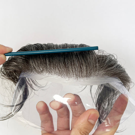 100% Human Hair Super Soft V-loop Thin Skin PU Base Hairpiece Topper Natural Color With 50% Grey