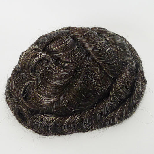 European Hair Clear PU Around French Lace Top Wig For Men #1B30