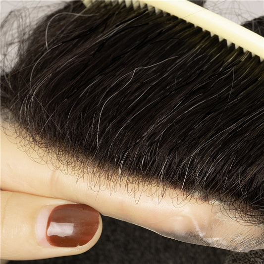 Human Hair Natural Color With 10% Grey Hair Thin Skin Toupee