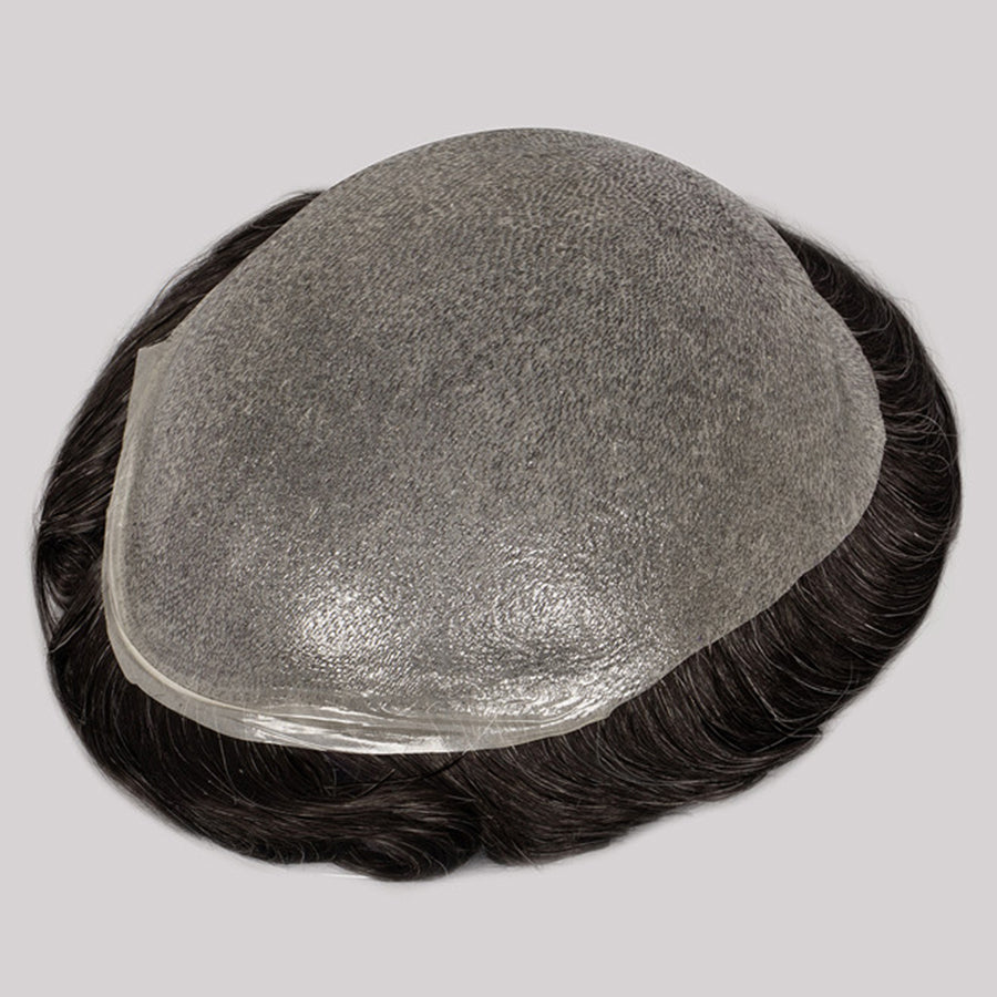 Human Hair Natural Color With 10% Grey Hair Thin Skin Toupee