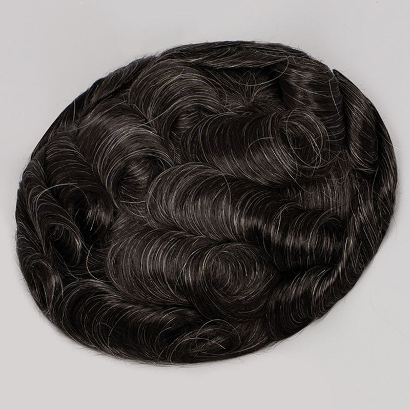 Human Hair Full Lace Toupee Natural Color With 15% Grey Hair System