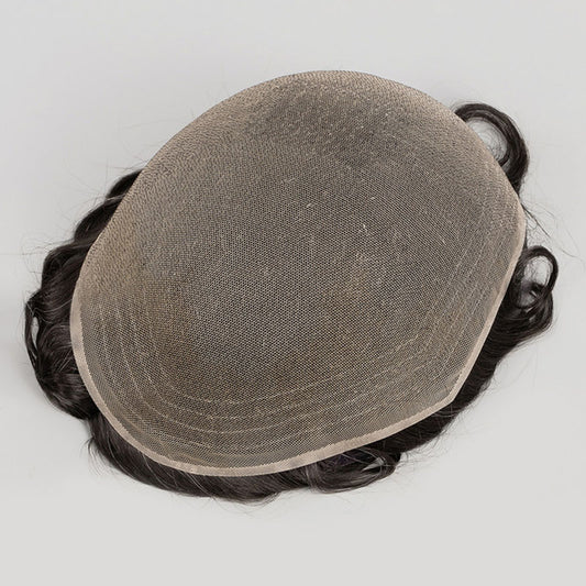 Human Hair Full Lace Toupee Natural Color With 15% Grey Hair System