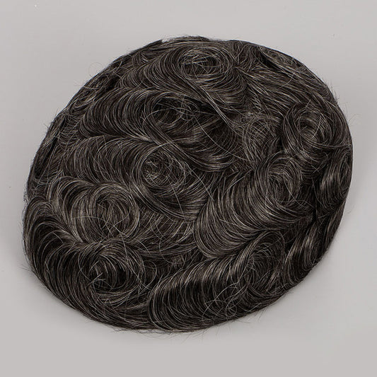 Human Hair Natural Color With 40% Grey Hair Thin Skin Toupee