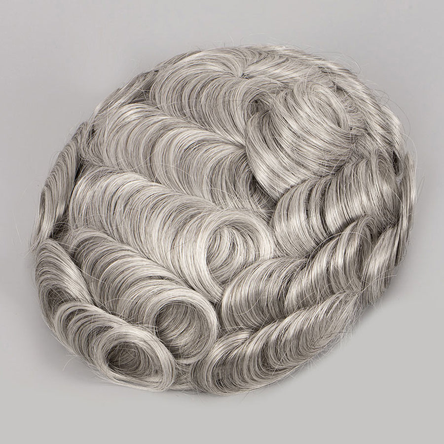 European Human Hair Natural Color With 80% Grey Thin Skin Hair Pieces