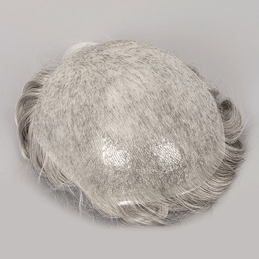 European Human Hair Natural Color With 80% Grey Thin Skin Hair Pieces
