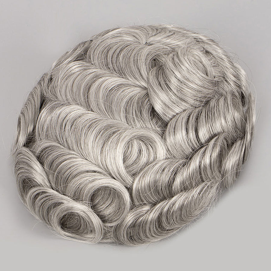Human Hair Natural Color With 80% Grey Full Lace Hair Systems For Men