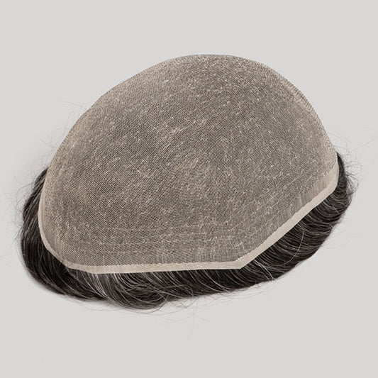 Human Hair Full Lace Toupee Natural Color With 30% Grey Hair System