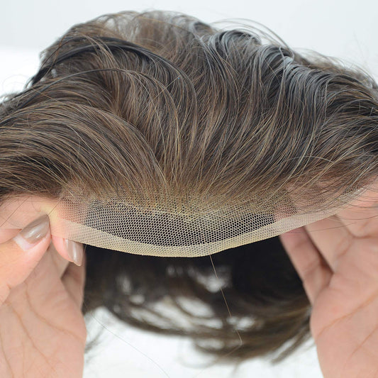 European Hair Dark Brown French Lace With Clear PU Toupee For Men