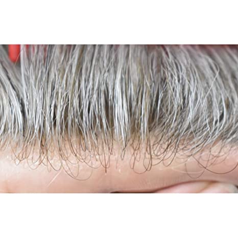 Human Hair Thin Skin Brown With 80% Grey Hair Hair System