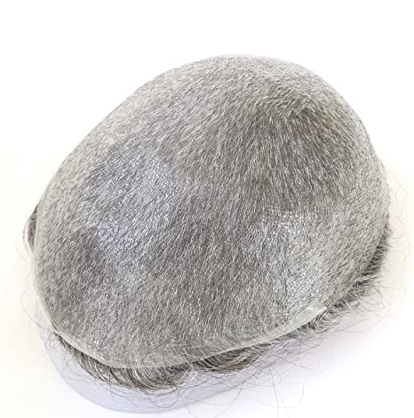 Human Hair Thin Skin Brown With 80% Grey Hair Hair System