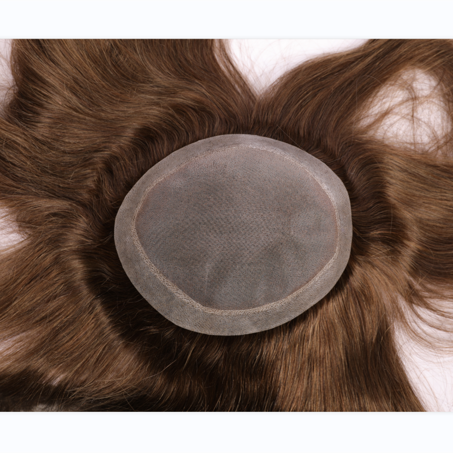European Longer Hair Toupee French Lace Top With Clear PU For Men