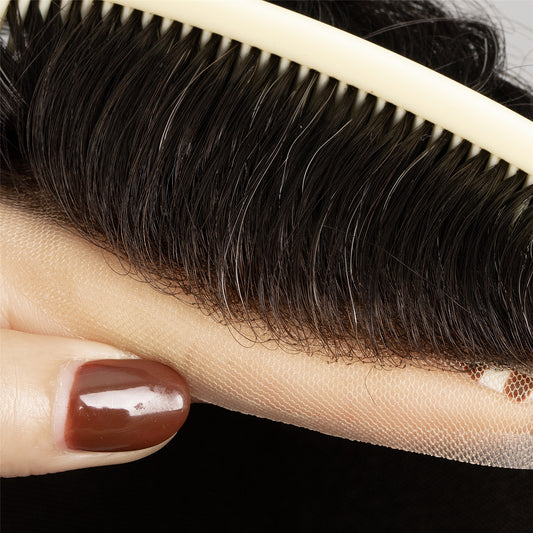 Human Hair Full Lace Toupee Natural Color With 10% Grey Hair System