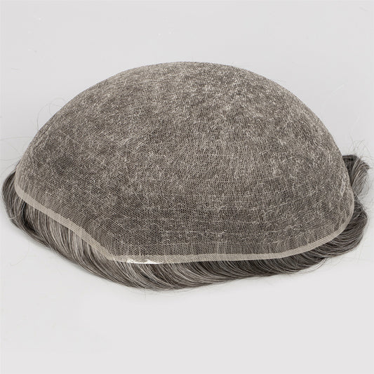 Human Hair Full Lace Toupee With Dark Brown 2 Mixed 50% Grey Hair