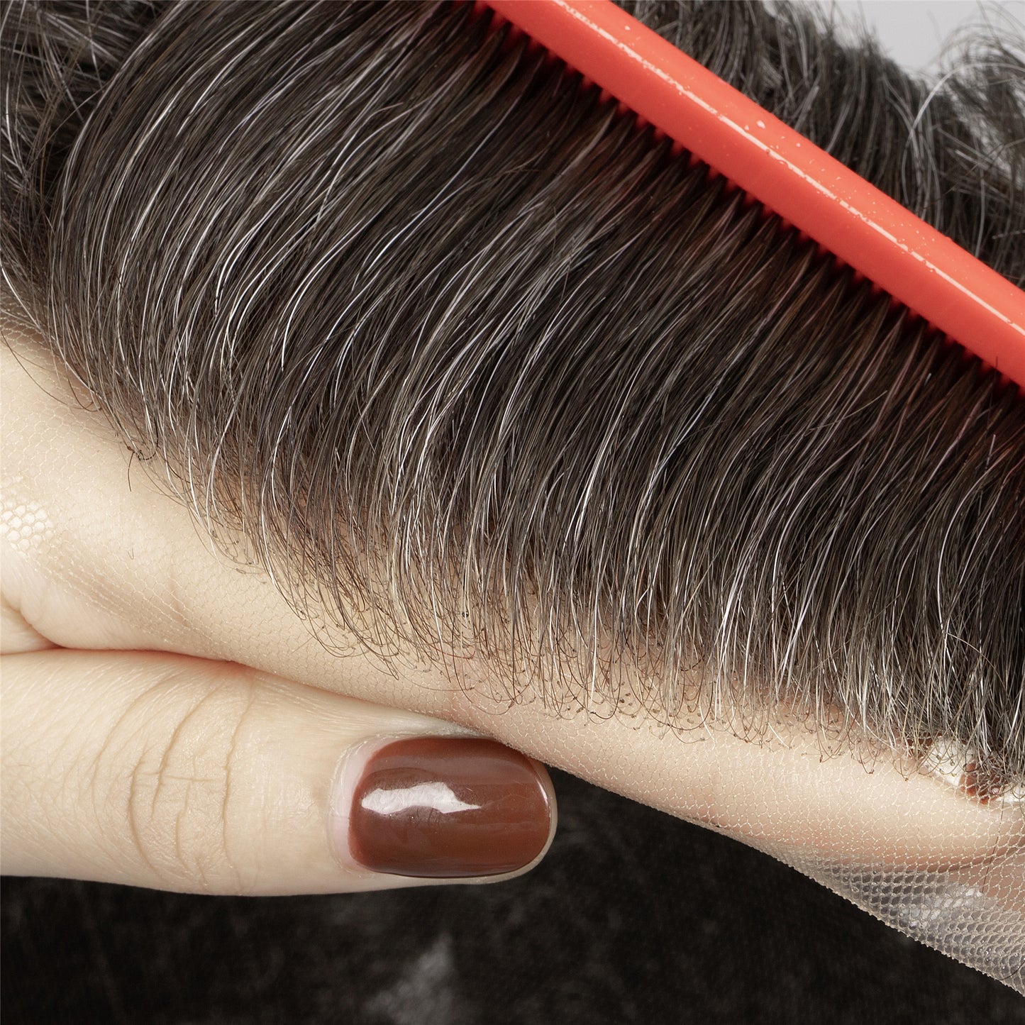 Human Hair Full Lace Toupee Color #2 With 30% Grey Hair System