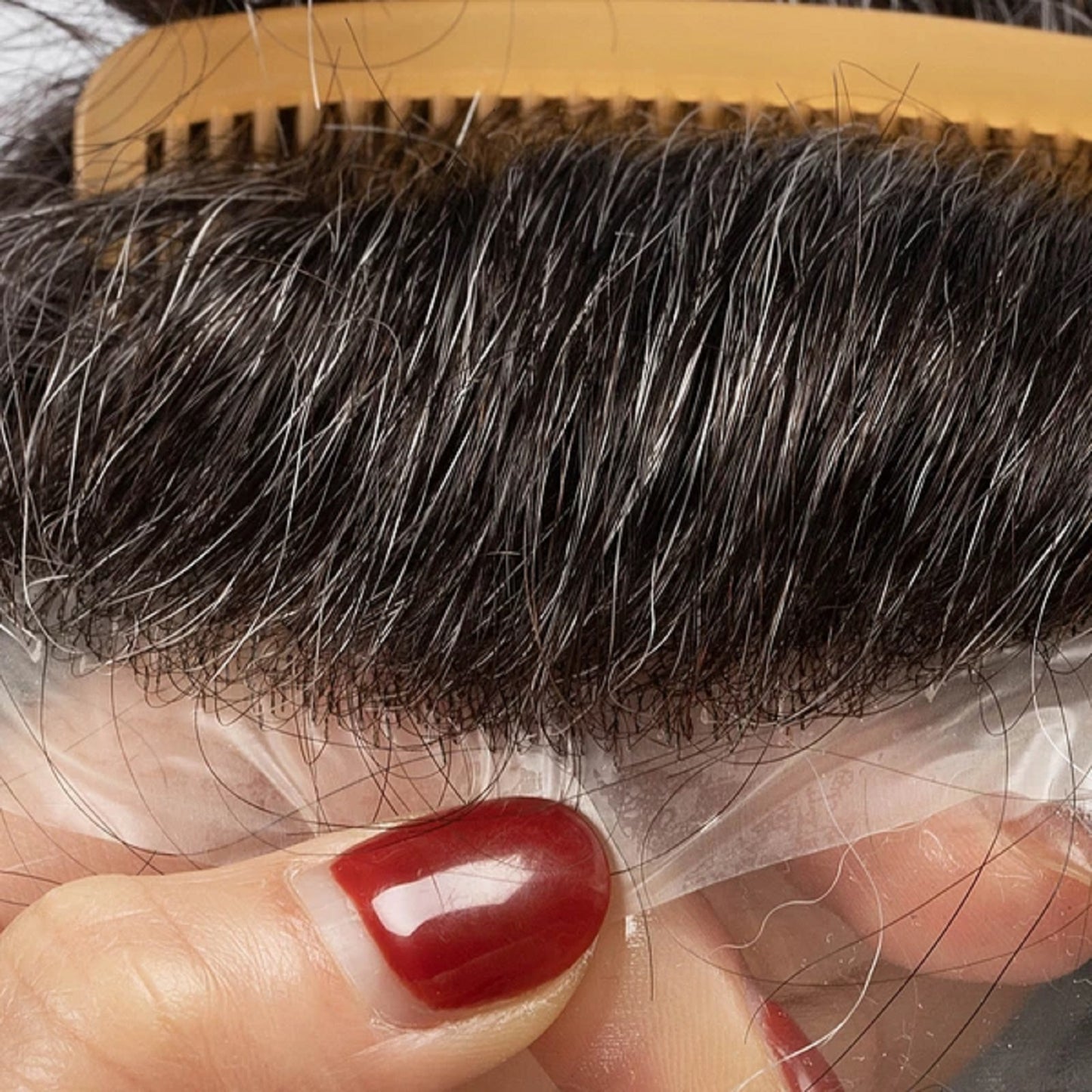 Human Hair Natural Color With 30% Grey Hair Thin Skin Toupee