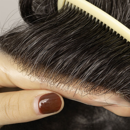 Human Hair Natural Color With 40% Grey Hair Thin Skin Toupee