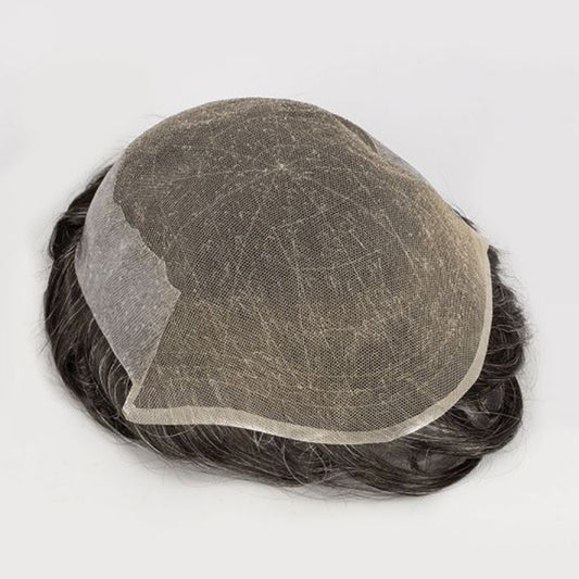 Human Hair French Lace With Clear PU Toupee For Men #1B30