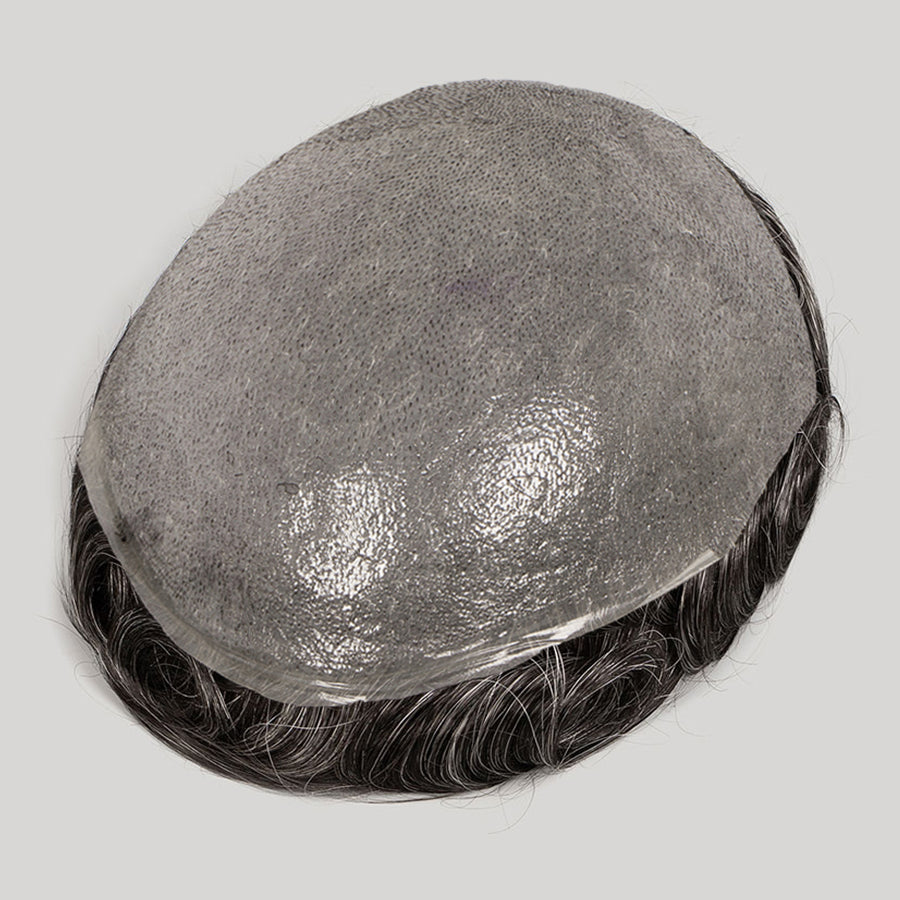 Human Hair Natural Color With 30% Grey Hair Thin Skin Toupee