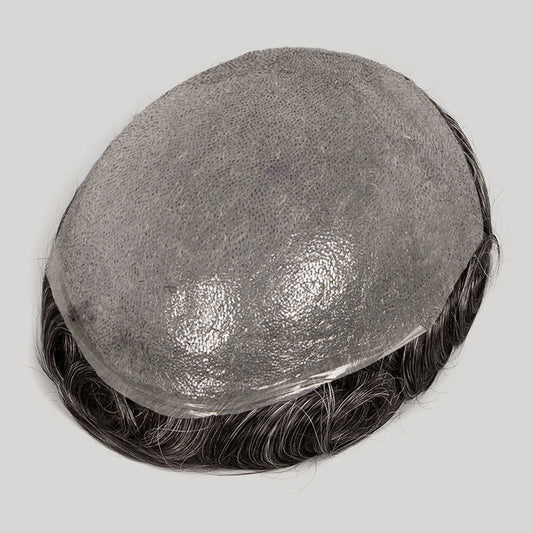 Human Hair Natural Color With 30% Grey Hair Thin Skin Toupee