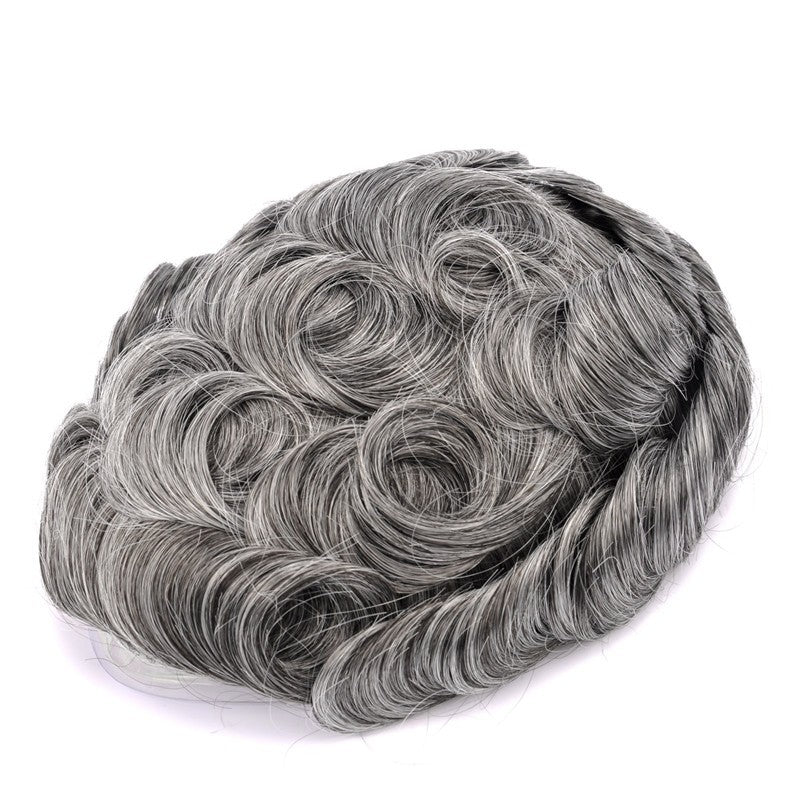 Human Hair Full Lace Toupee Natural Color With 60% Grey Hair System