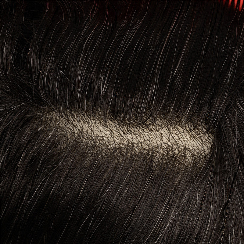 Human Hair Natural Color With 15% Grey Hair Thin Skin Toupee