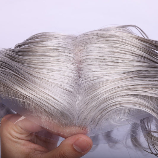 European Human Hair Natural Color With 80% Grey Thin Skin Hair Pieces