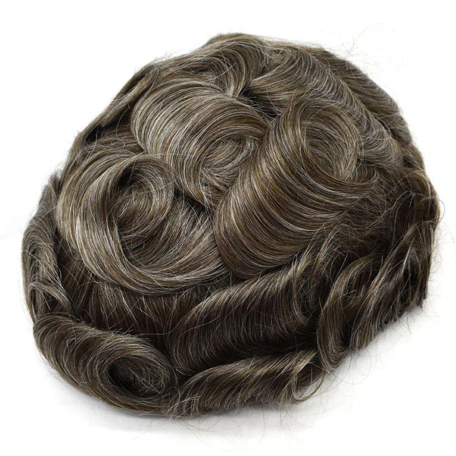 European Hair Full Lace Color #4 With 20% Grey Hair Systems