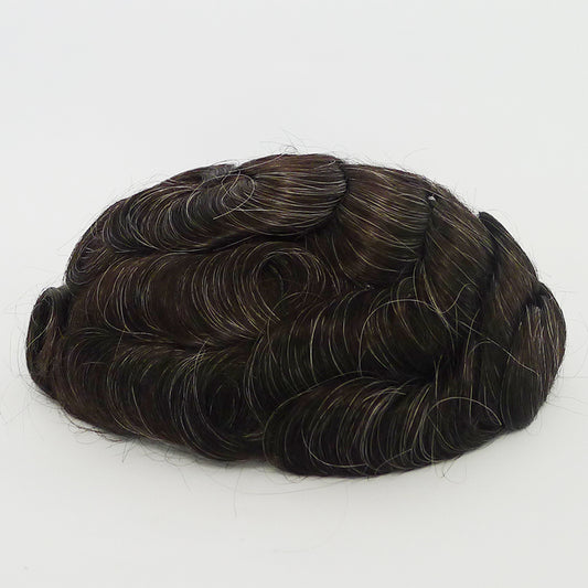 Human Hair Full Lace Toupee Natural Color With 20% Grey Hair System