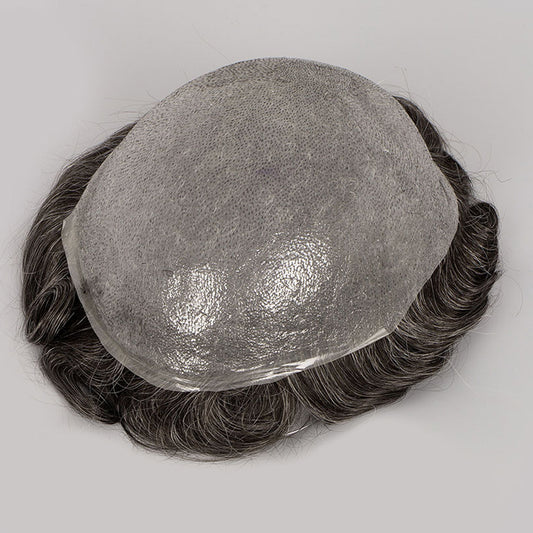 Human Hair Natural Color With 40% Grey Hair Thin Skin Toupee
