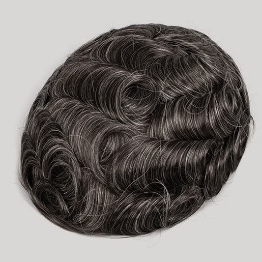Human Hair Full Lace Toupee Natural Color With 30% Grey Hair System