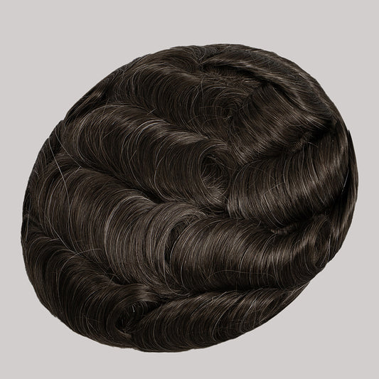 Human Hair Full Lace Toupee Color #2 With 10% Grey Hair System