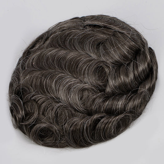 Human Hair Full Lace Toupee Color #2 With 30% Grey Hair System