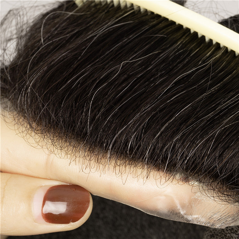 Human Hair Full Lace Toupee Natural Color With 15% Grey Hair System
