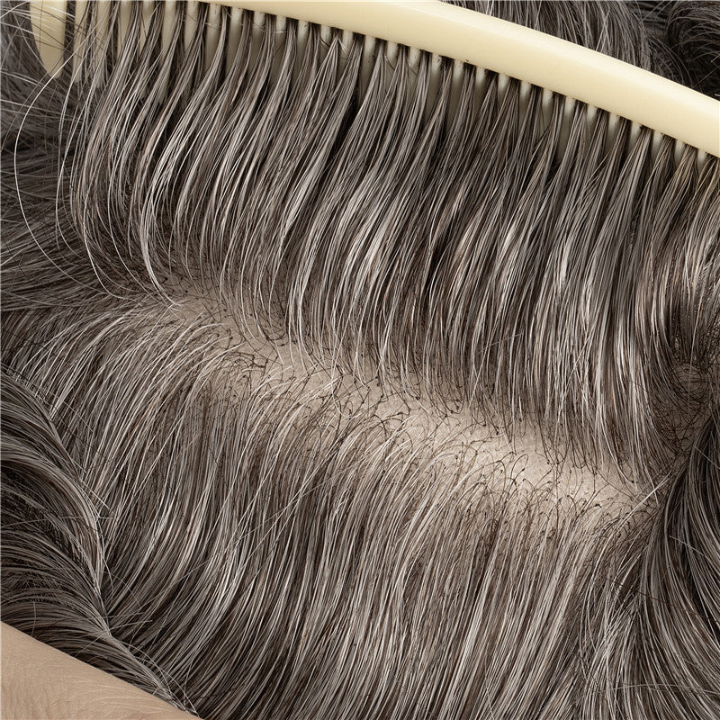 European Hair Color #3 With 50% Grey Full Lace Hair Systems For Men