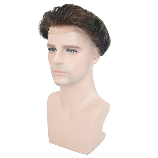 European Hair Dark Brown French Lace With Clear PU Toupee For Men