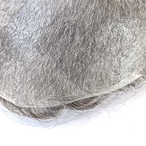 Human Hair Thin Skin Brown With 80% Grey Hair Hair System