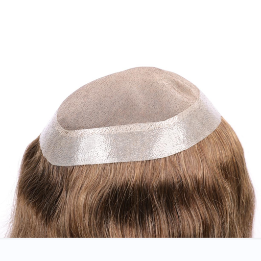 European Longer Hair Toupee French Lace Top With Clear PU For Men