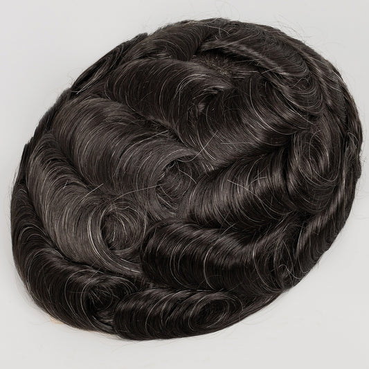 Human Hair Full Lace Toupee Natural Color With 10% Grey Hair System