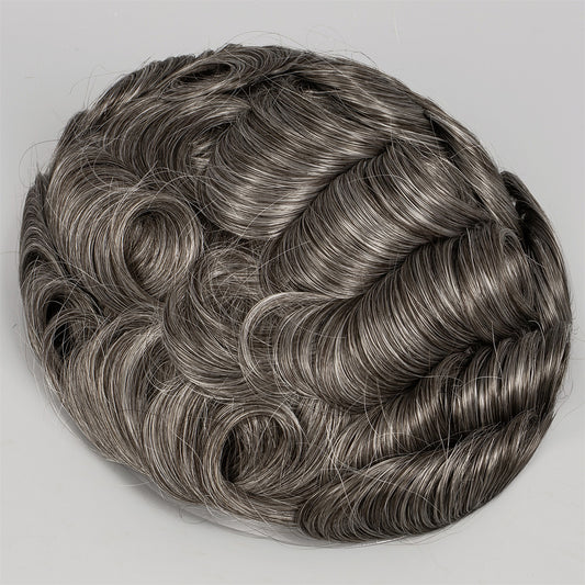 Human Hair Full Lace Toupee With Dark Brown 2 Mixed 50% Grey Hair