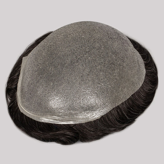 Human Hair Natural Color With 15% Grey Hair Thin Skin Toupee